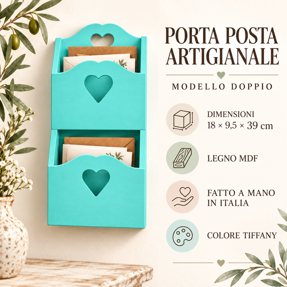 Porta posta artigianale doppio Tiffany - infografica