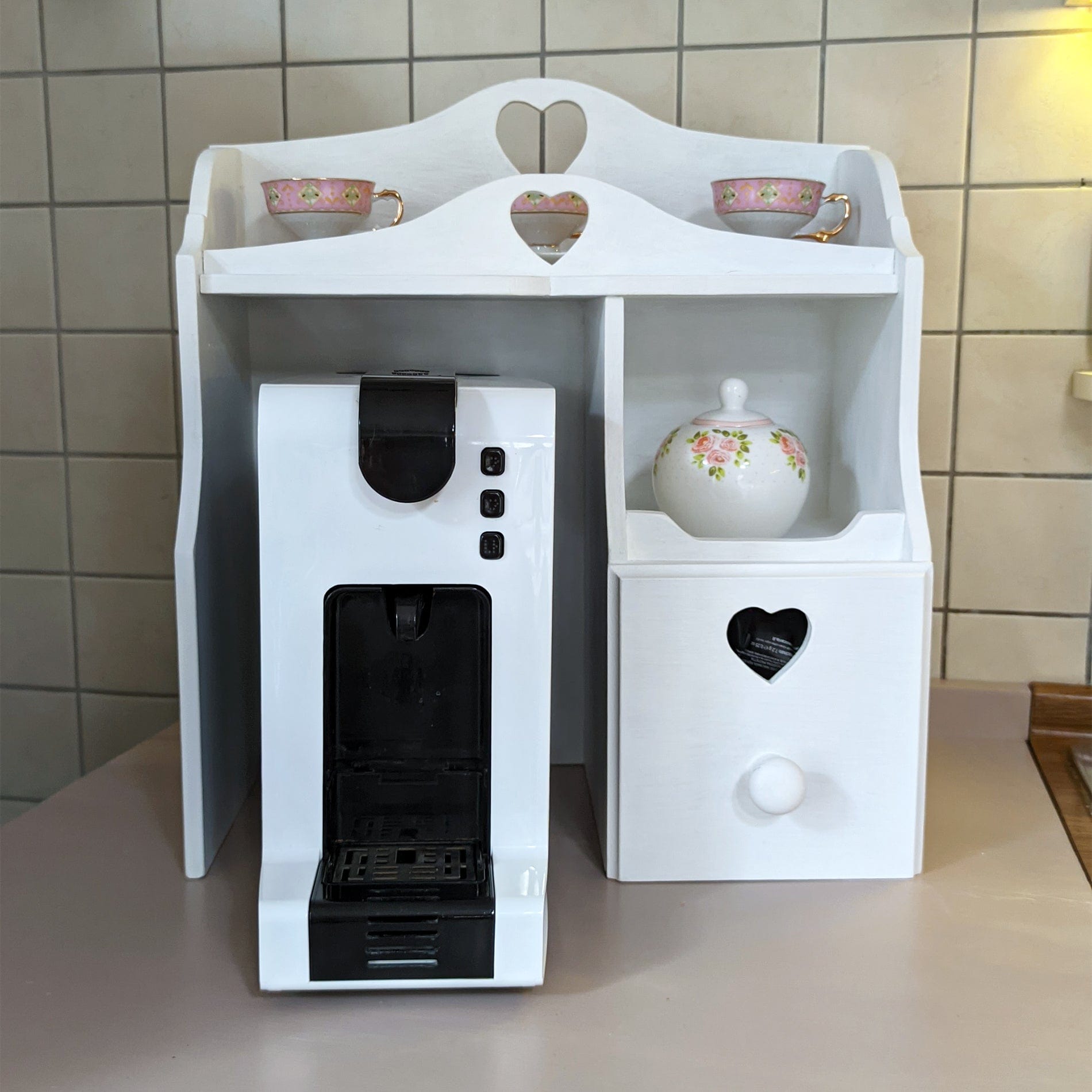 Base per macchina caffè con cassetto pluriuso 37 x 18 x 8 cm - 8 Caffè, Cialde e Capsule Compatibili