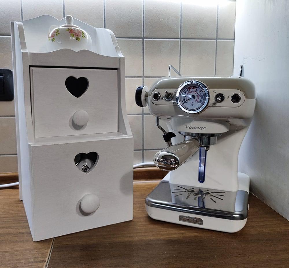 Porta Cialde caffè shabby chic con cassetti fatto a mano