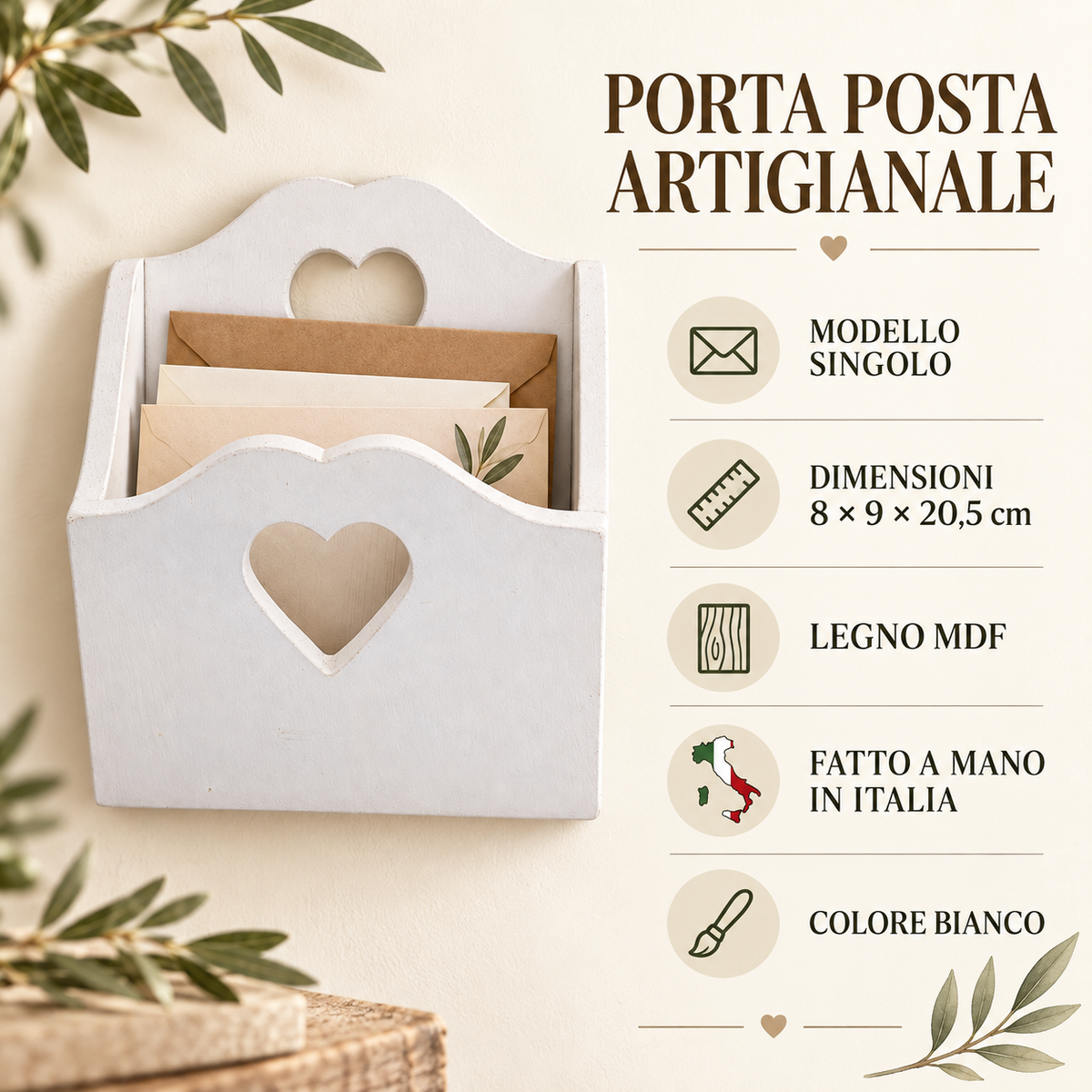 Porta posta artigianale singolo Bianco - infografica