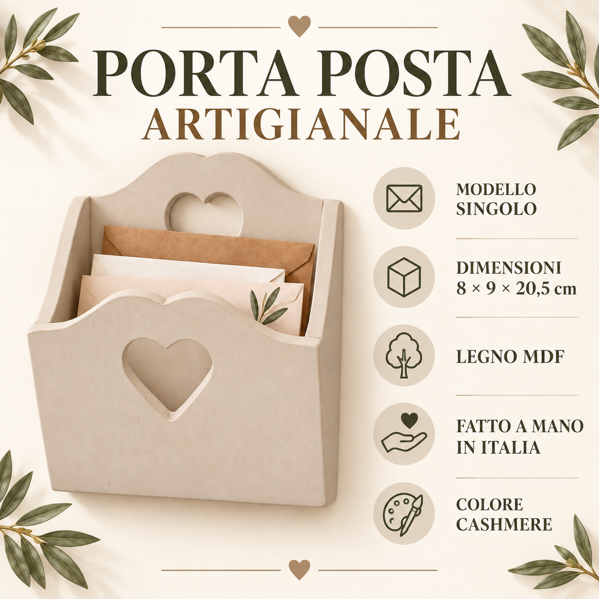 Porta posta artigianale singolo Cashmere - infografica