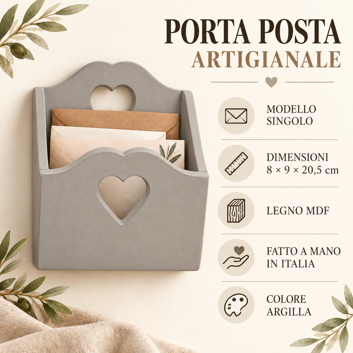 Porta posta artigianale singolo Argilla - infografica