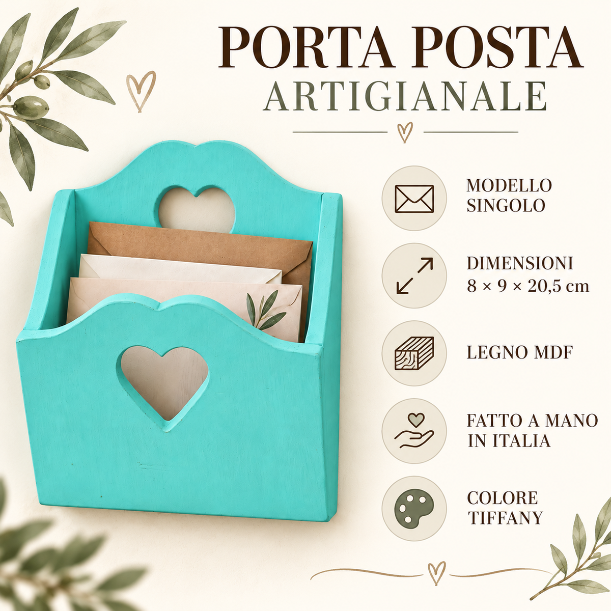 Porta posta artigianale singolo Tiffany - infografica