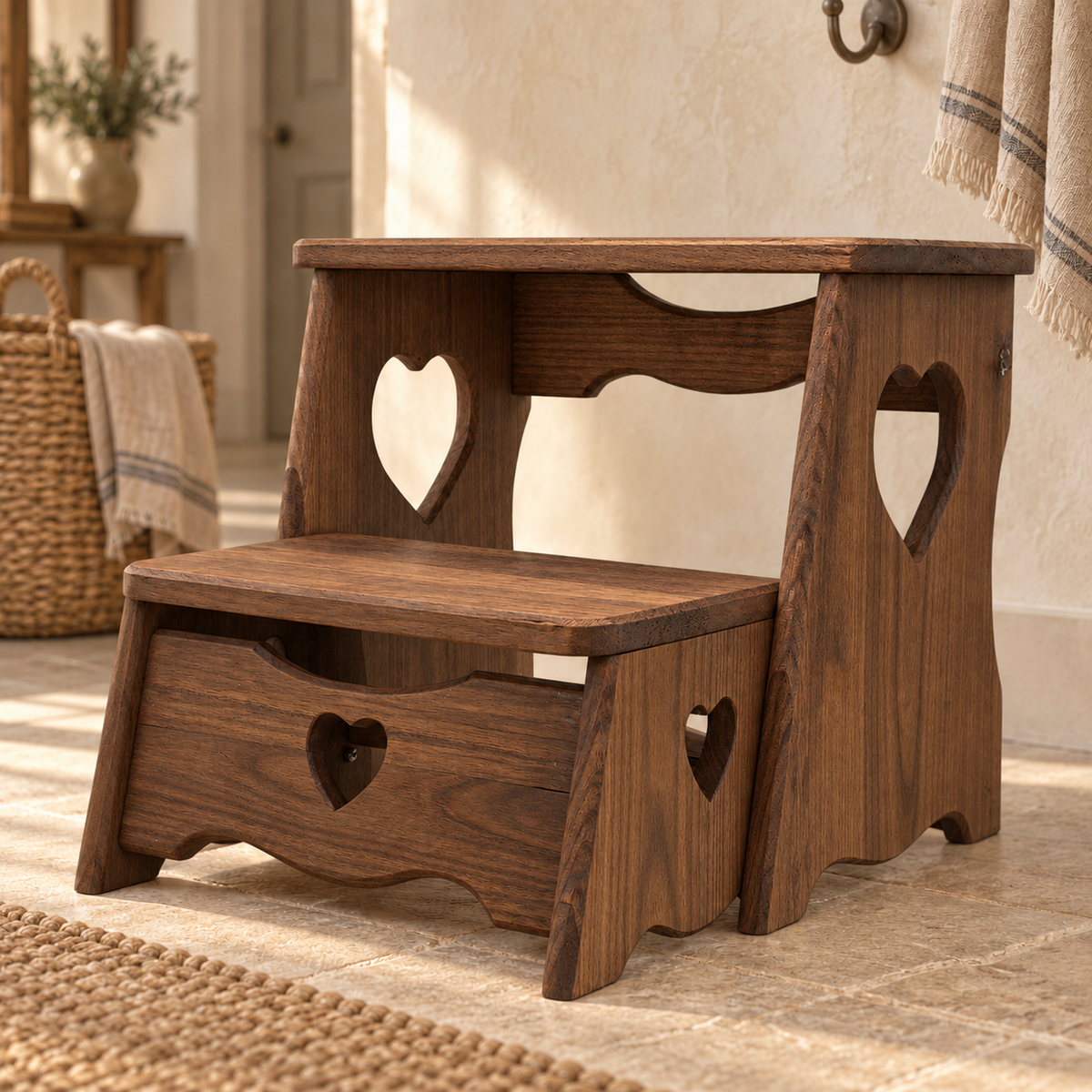 Scalini artigianali Domeahome in legno color noce scuro in ambientazione