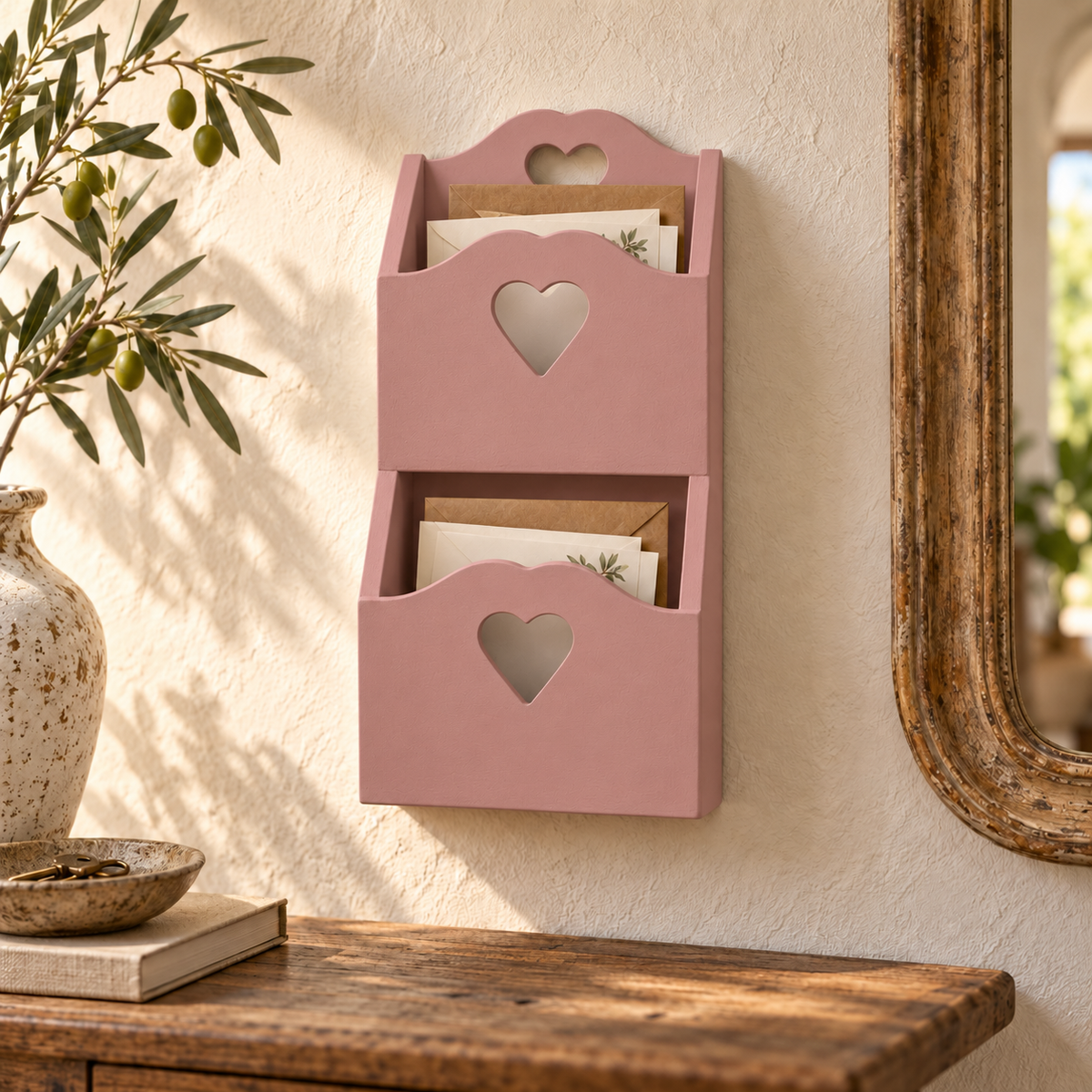 Porta posta artigianale doppio rosa antico in ambientazione