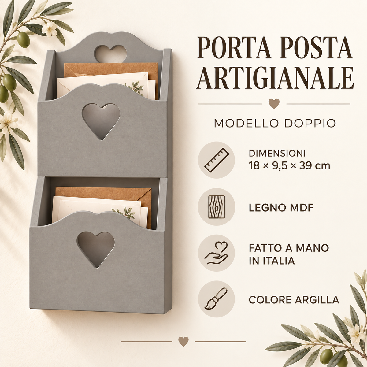 Porta posta artigianale doppio Argilla - infografica