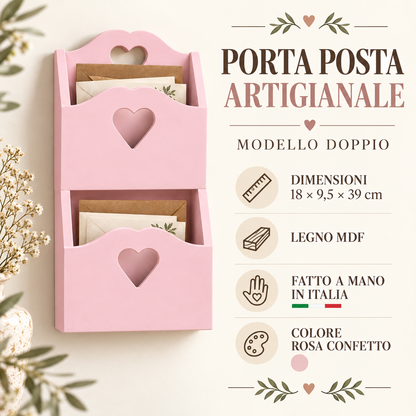 Porta posta artigianale doppio Rosa Confetto - infografica