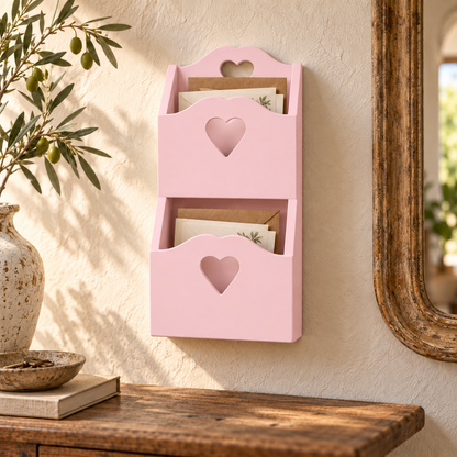Porta posta artigianale doppio rosa confetto in ambientazione