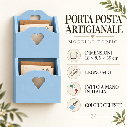 Porta posta artigianale doppio Celeste - infografica