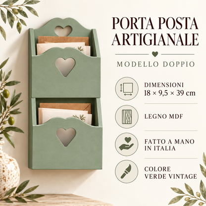 Porta posta artigianale doppio Verde Vintage - infografica