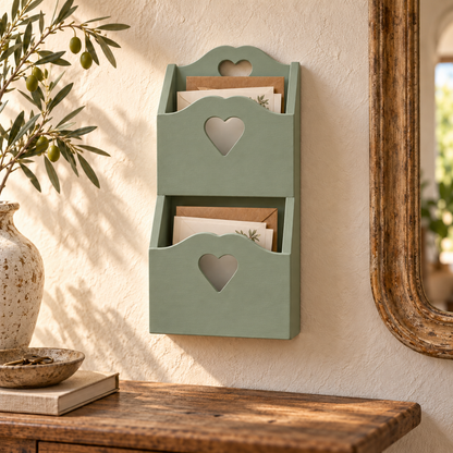 Porta posta artigianale doppio verde vintage in ambientazione