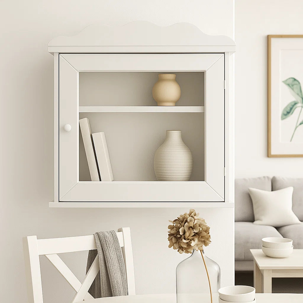 Armadietto vetrina da parete con ante e ripiano