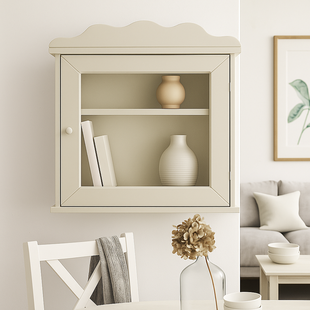 Armadietto vetrina da parete con ante e ripiano