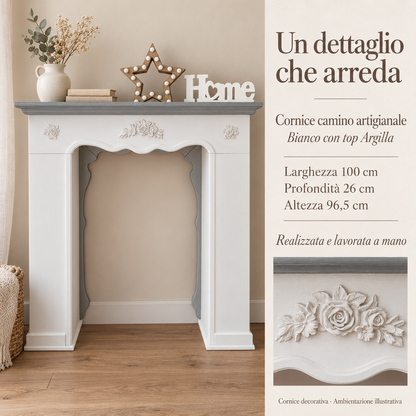 Misure camino artigianale: larghezza 100 cm, profondità 26 cm, altezza 96,5 cm