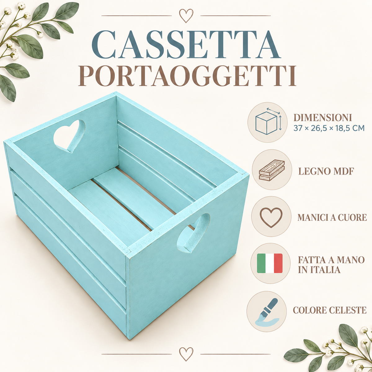 Cassetta portaoggetti Domeahome Celeste - infografica