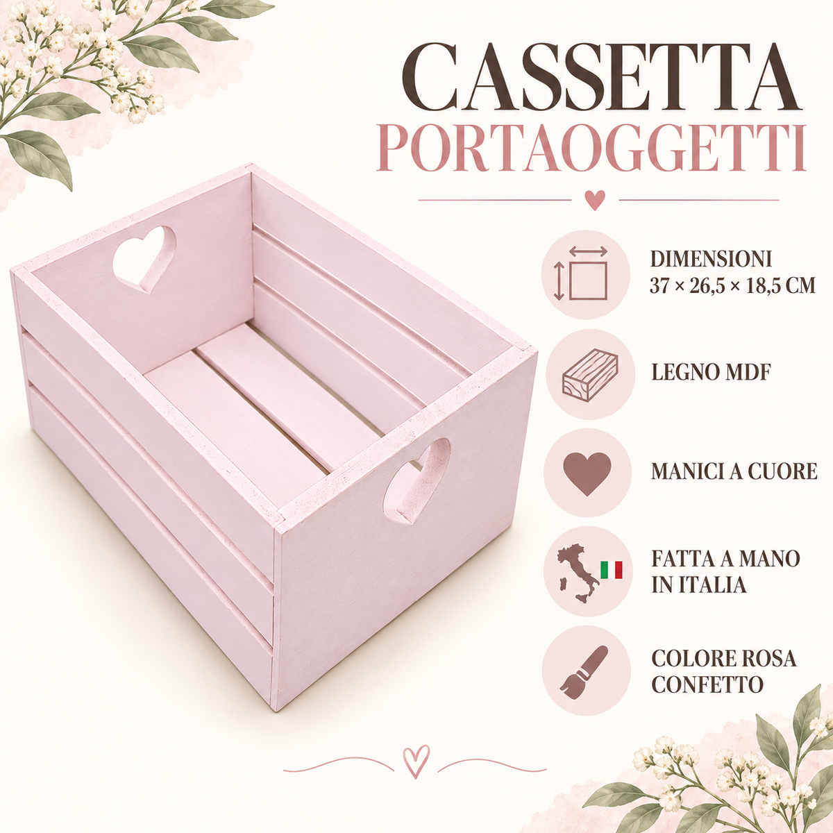 Cassetta portaoggetti Domeahome Rosa Confetto - infografica
