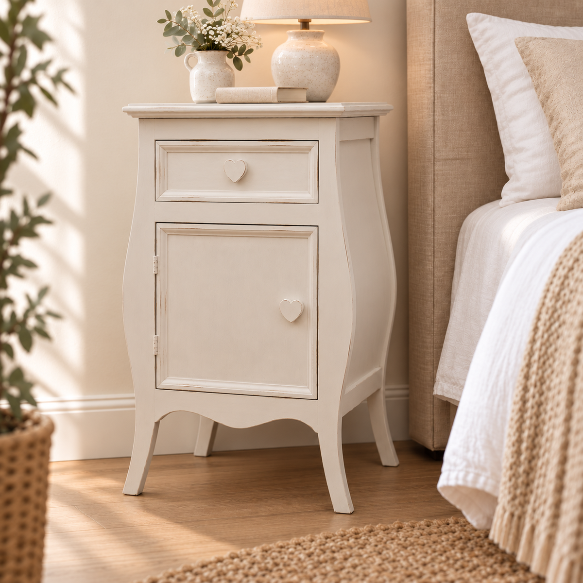 Comodino shabby chic Cashmere apertura sinistra in camera da letto