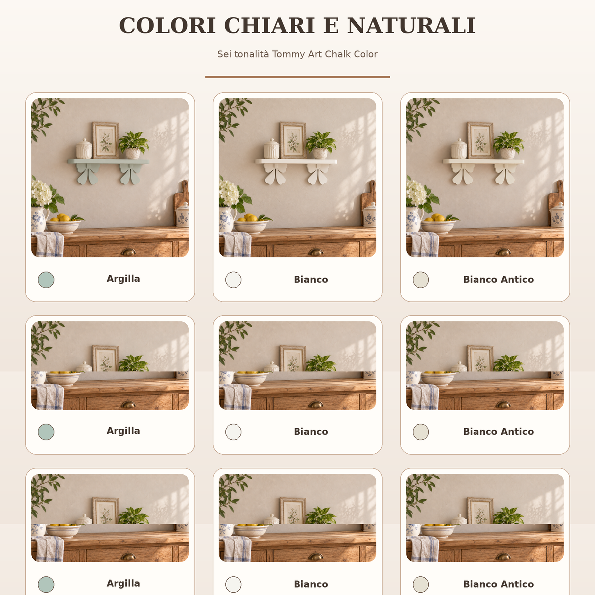 Mensola artigianale con fiocchi: colori chiari e naturali disponibili