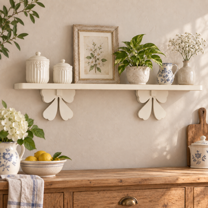 Mensola artigianale con fiocchi 100 cm - Bianco Antico - ambientata