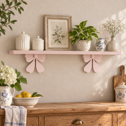 Mensola artigianale con fiocchi 100 cm - Rosa Antico - ambientata
