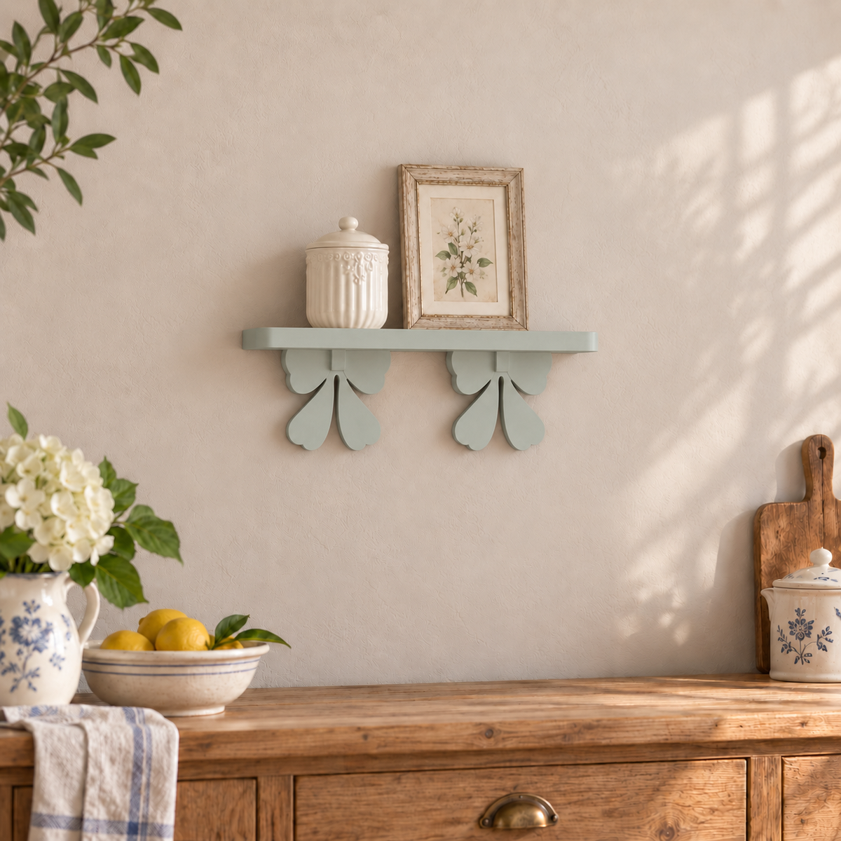 Mensola artigianale con fiocchi 45 cm - Argilla - ambientata