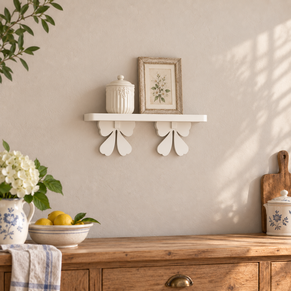 Mensola artigianale con fiocchi 45 cm - Bianco - ambientata