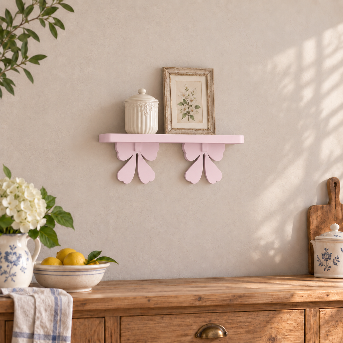Mensola artigianale con fiocchi 45 cm - Rosa Confetto - ambientata