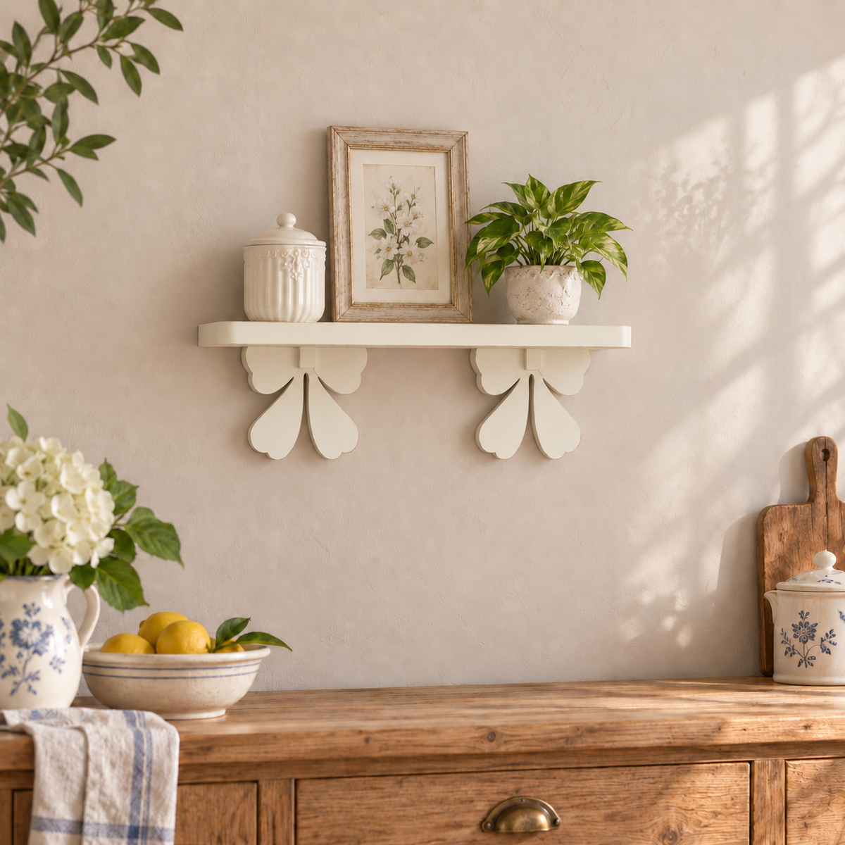 Mensola artigianale con fiocchi 60 cm - Bianco Antico - ambientata