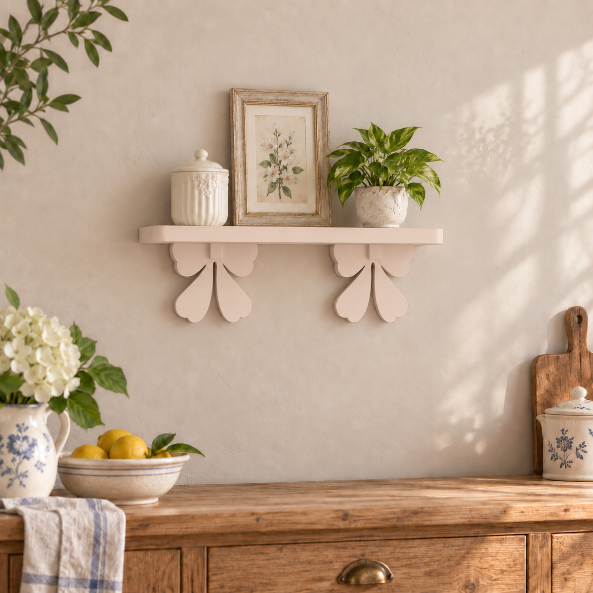 Mensola artigianale con fiocchi 60 cm - Cashmere - ambientata