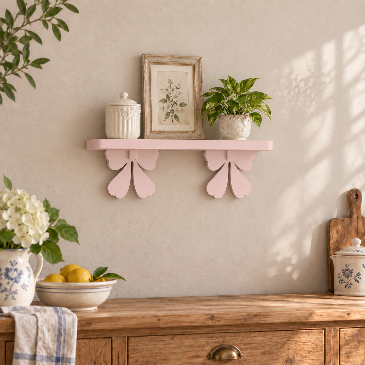 Mensola artigianale con fiocchi 60 cm - Rosa Antico - ambientata