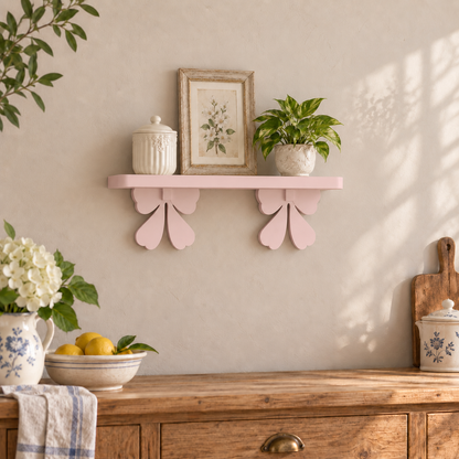 Mensola artigianale con fiocchi 60 cm - Rosa Antico - ambientata