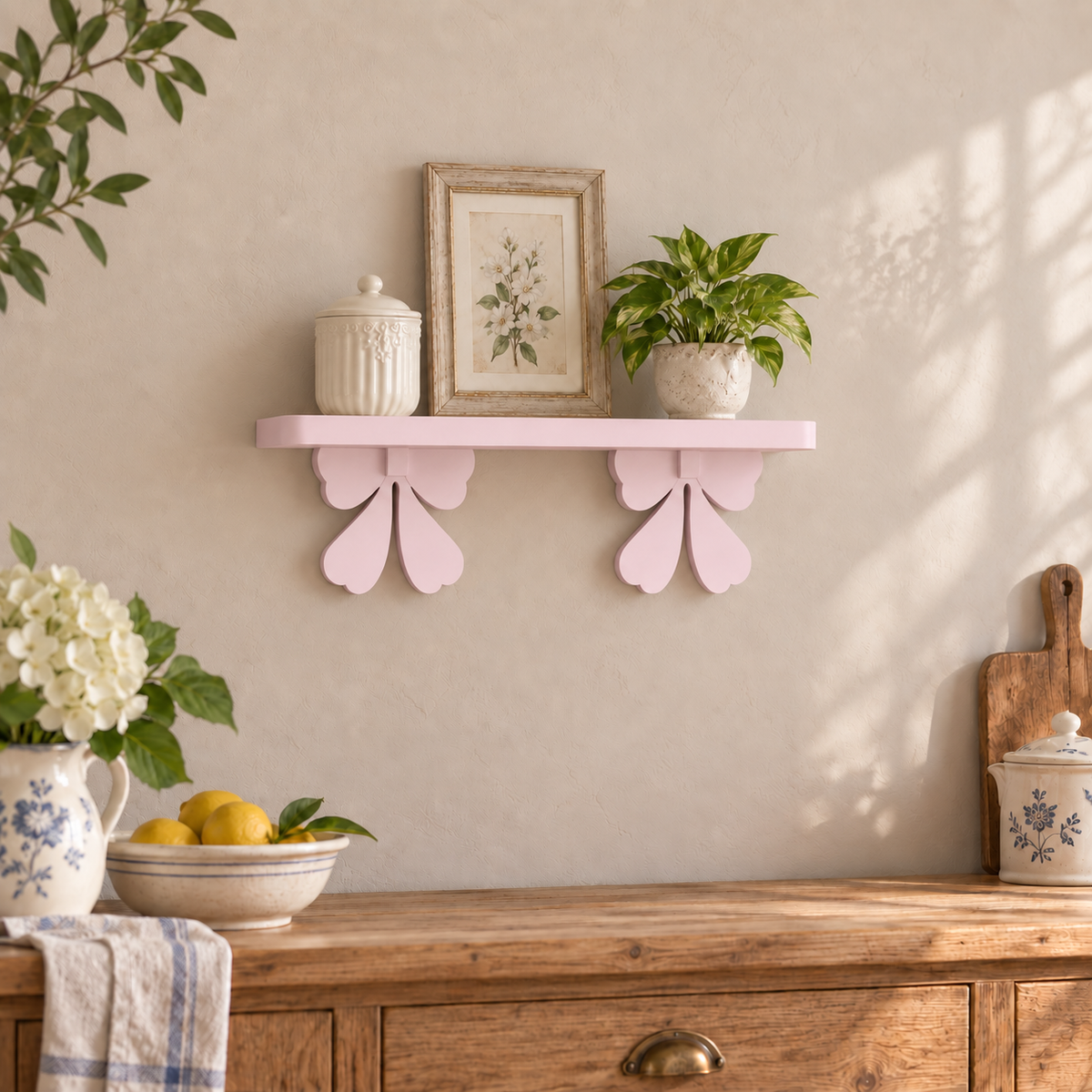 Mensola artigianale con fiocchi 60 cm - Rosa Confetto - ambientata