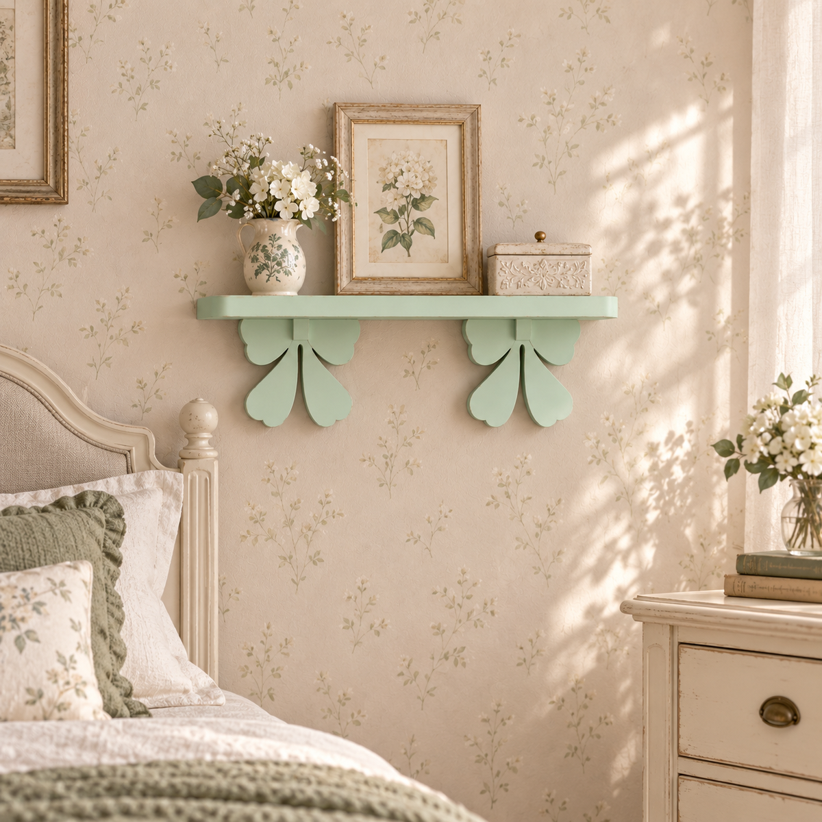 Mensola artigianale con fiocchi 60 cm - Verde Vintage - ambientata