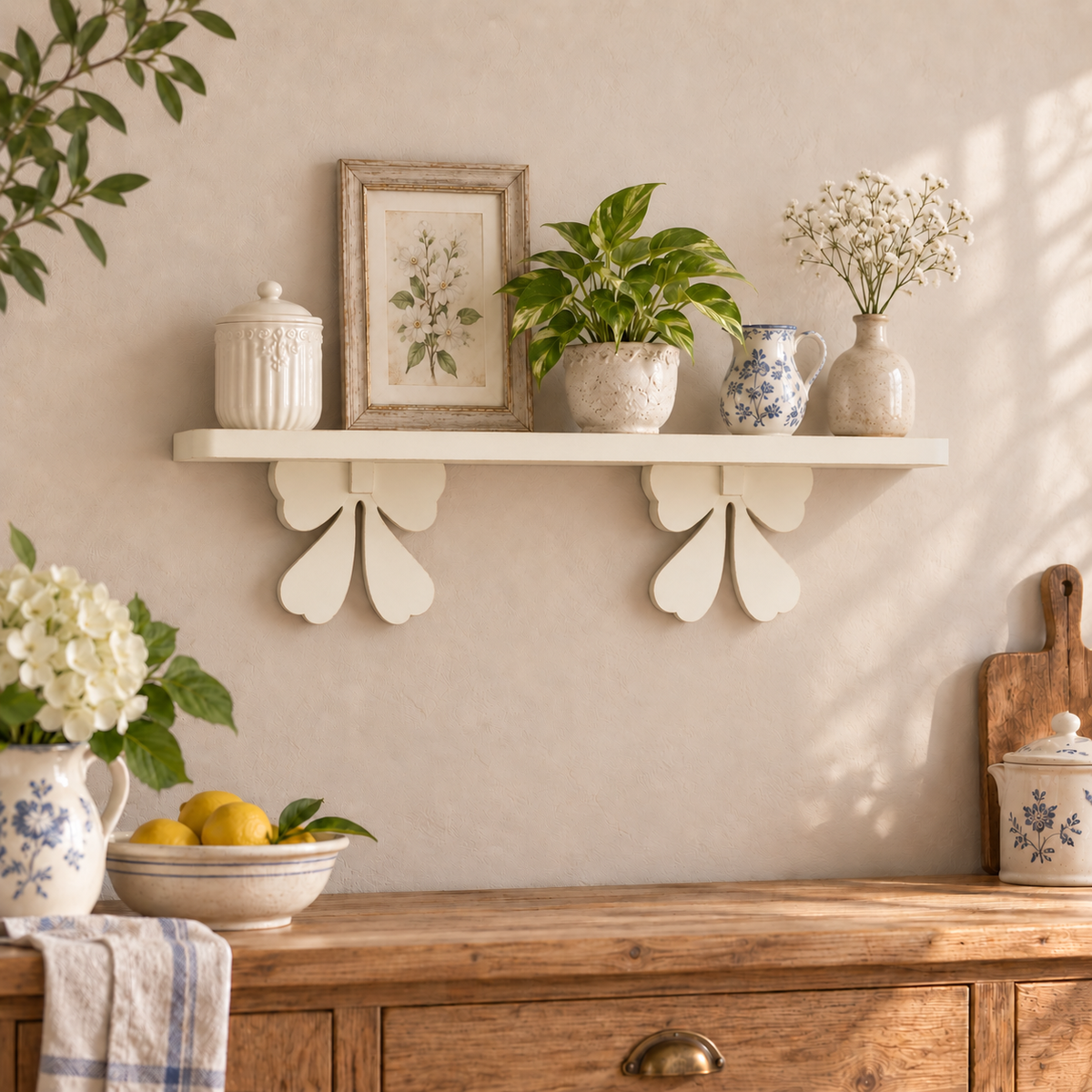Mensola artigianale con fiocchi 90 cm - Bianco Antico - ambientata