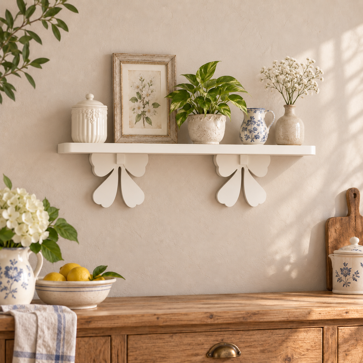 Mensola artigianale con fiocchi 90 cm - Bianco - ambientata