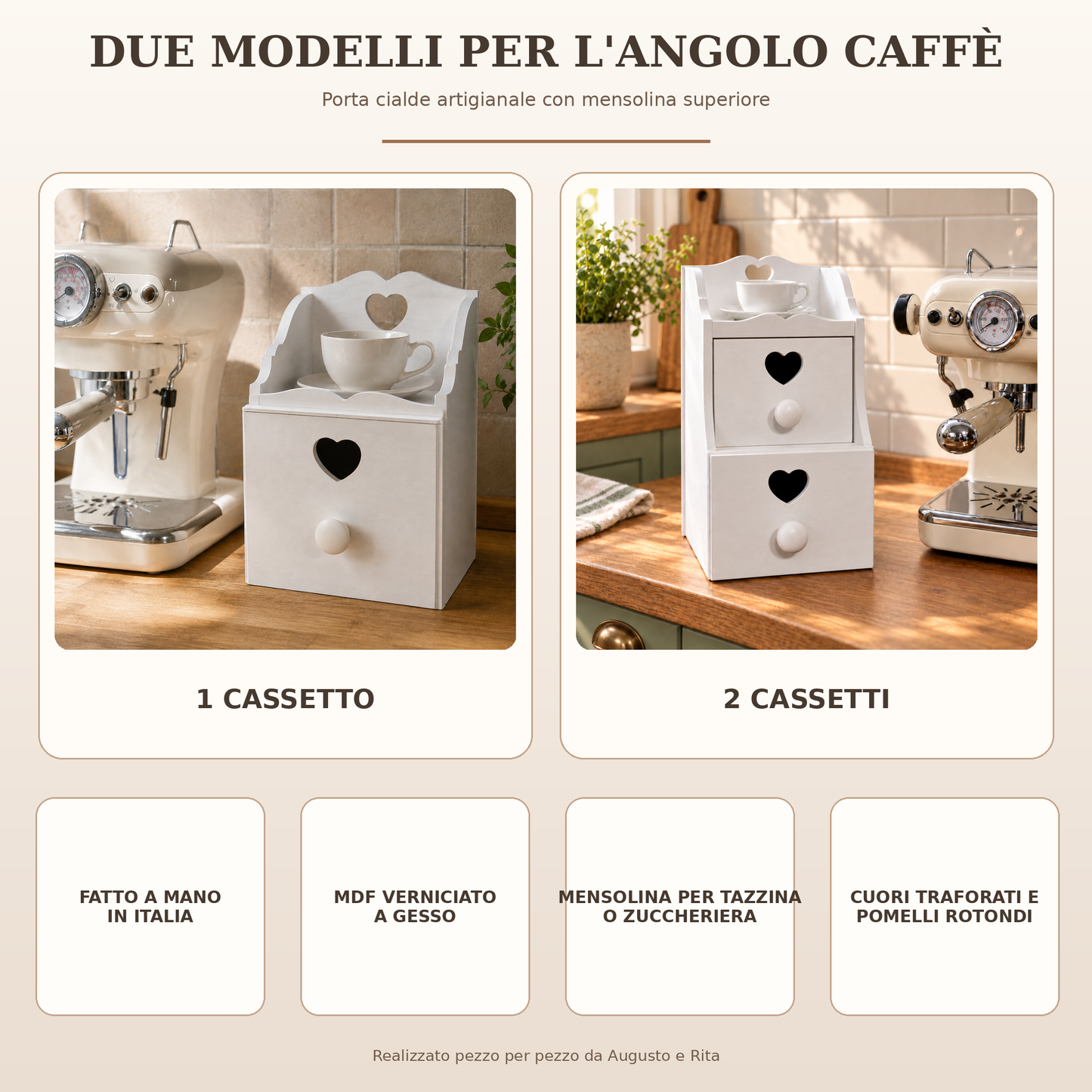 Porta cialde artigianale - confronto modello 1 cassetto e 2 cassetti