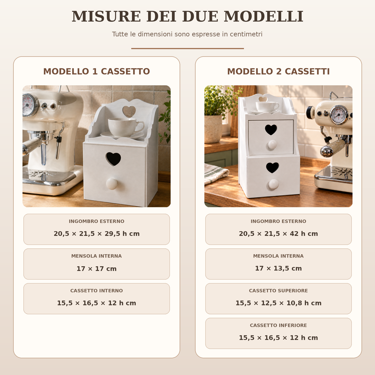 Misure porta cialde artigianale con uno o due cassetti
