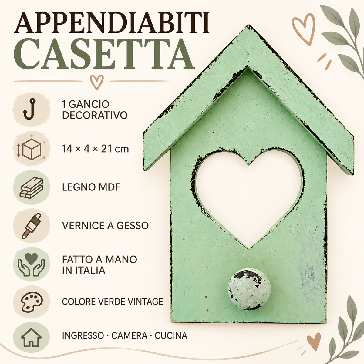 Infografica Appendiabiti Casetta Domeahome Verde Vintage