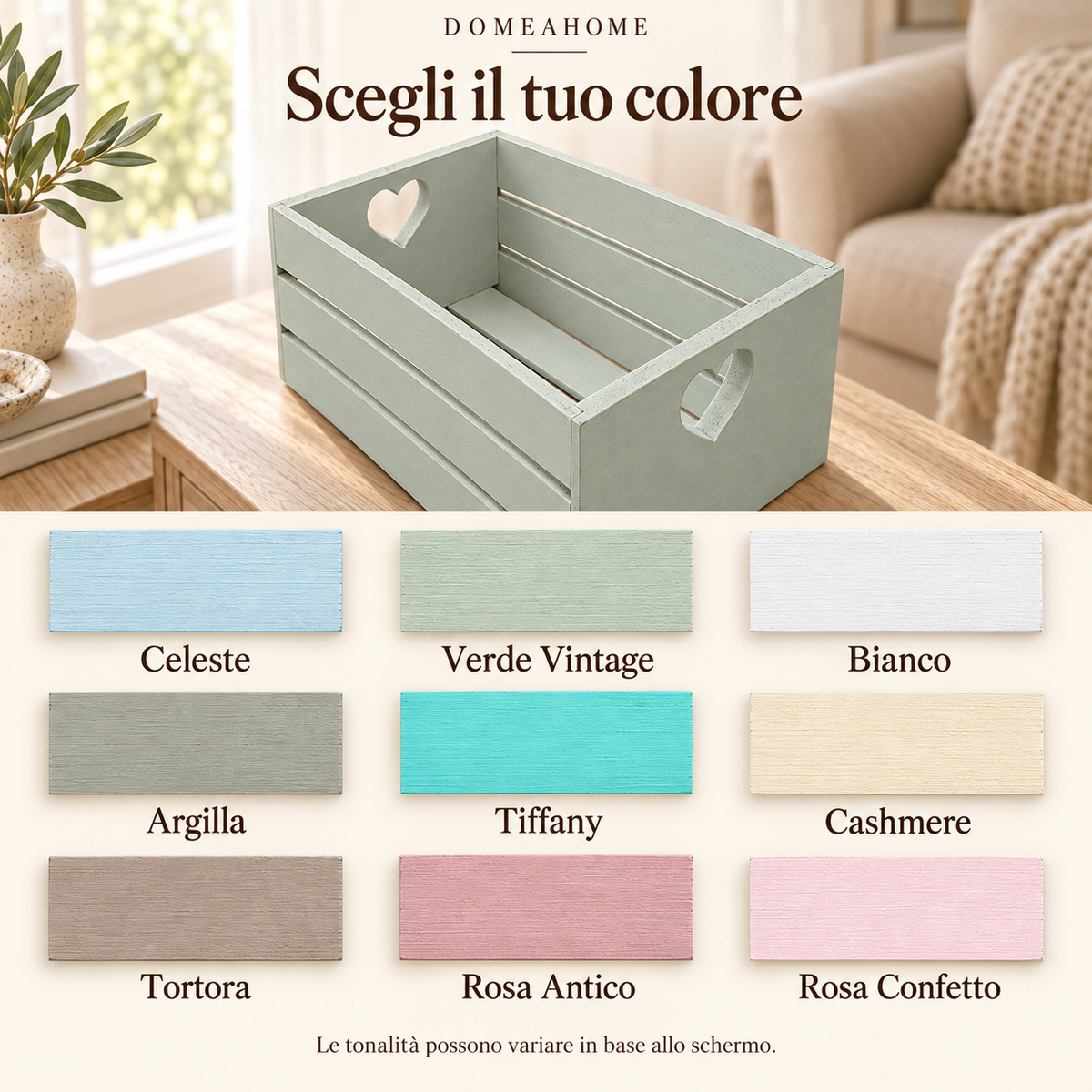 Cassetta a cuore Domeahome: confronto delle nove finiture disponibili