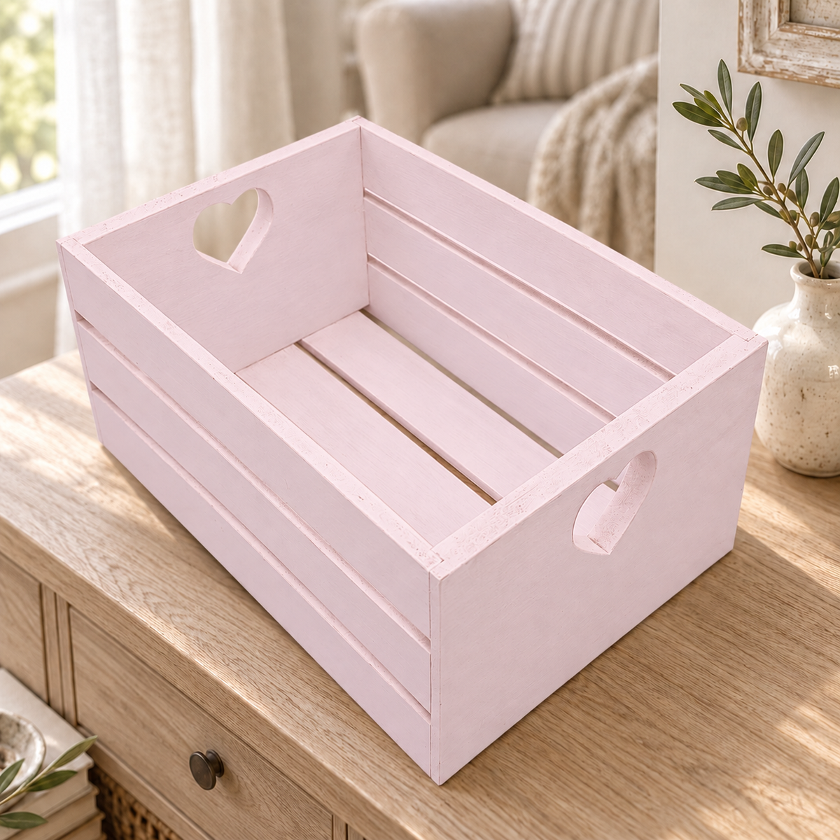 Cassetta artigianale a cuore Domeahome - Rosa Confetto in ambientazione