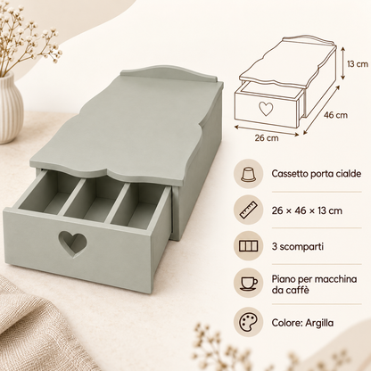 Infografica cassetto porta cialde Domeahome 26 x 46 x 13 cm Argilla