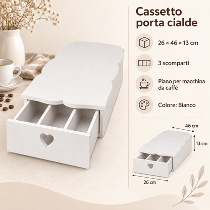 Infografica cassetto porta cialde Domeahome 26 x 46 x 13 cm Bianco