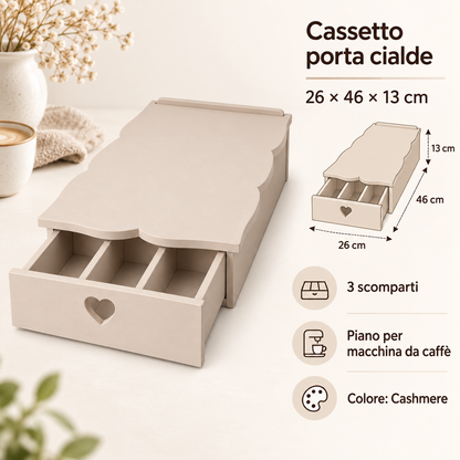 Infografica cassetto porta cialde Domeahome 26 x 46 x 13 cm Cashmere