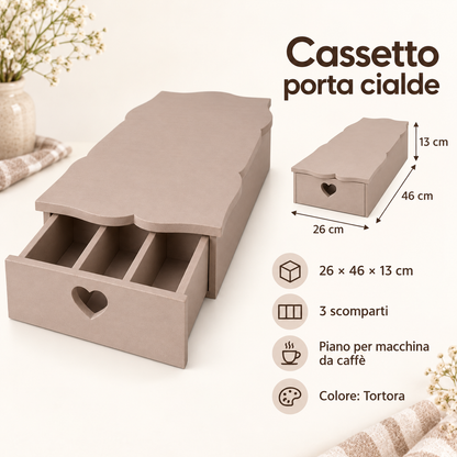 Infografica cassetto porta cialde Domeahome 26 x 46 x 13 cm Tortora