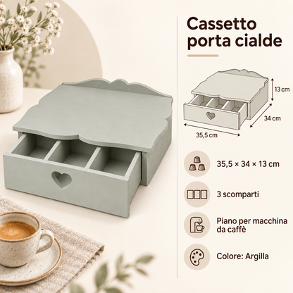 Infografica cassetto porta cialde Domeahome 35,5 x 34 x 13 cm Argilla