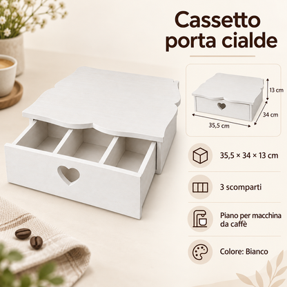 Infografica cassetto porta cialde Domeahome 35,5 x 34 x 13 cm Bianco
