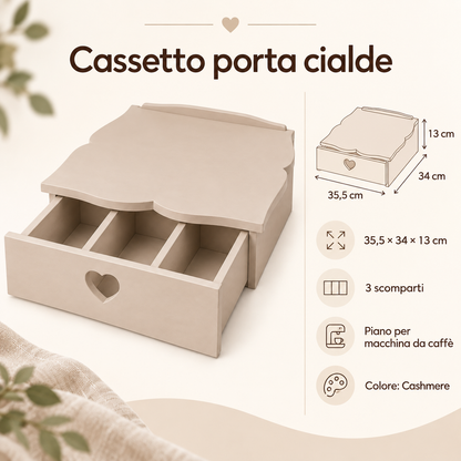 Infografica cassetto porta cialde Domeahome 35,5 x 34 x 13 cm Cashmere
