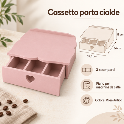 Infografica cassetto porta cialde Domeahome 35,5 x 34 x 13 cm Rosa Antico
