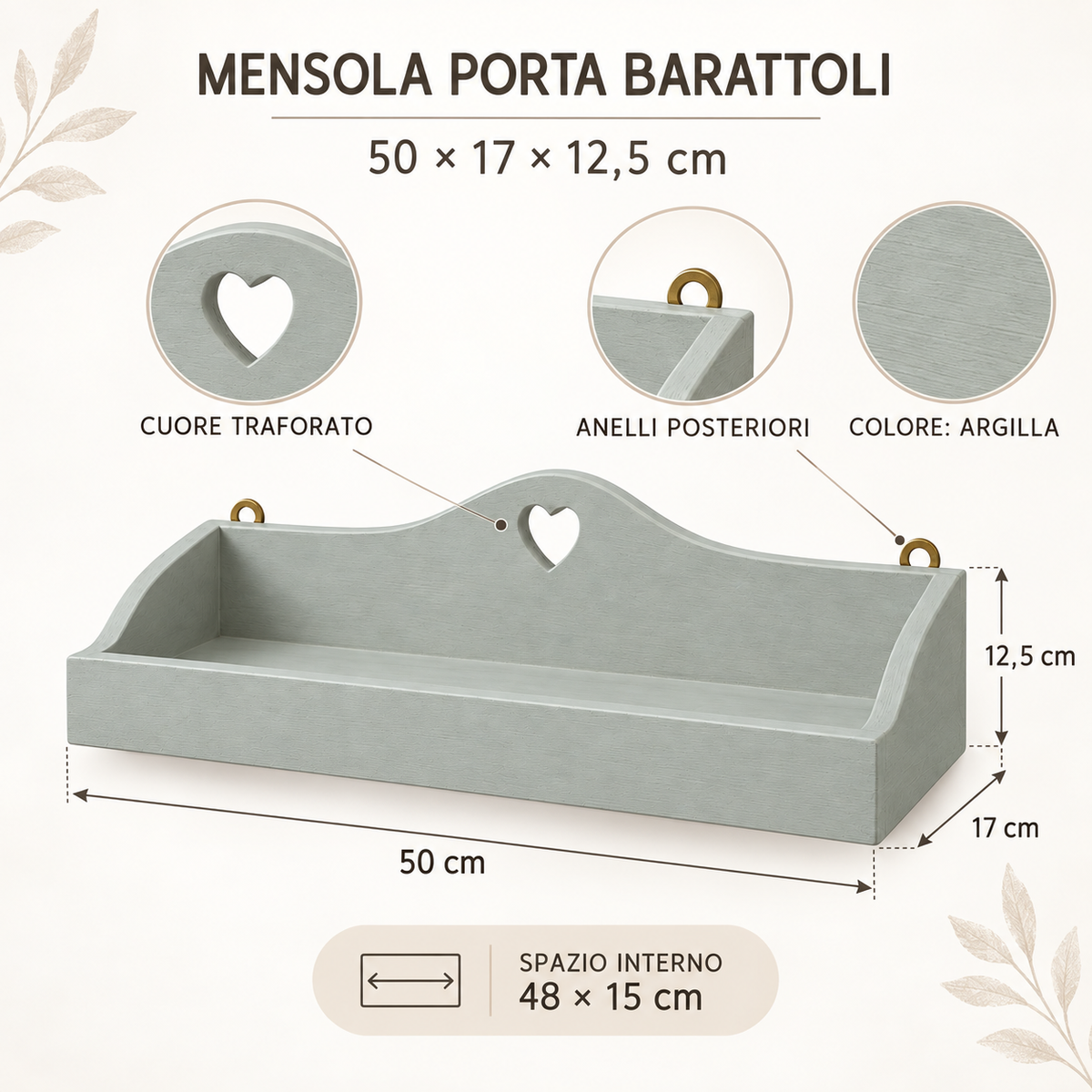 Infografica mensola porta barattoli Domeahome Argilla