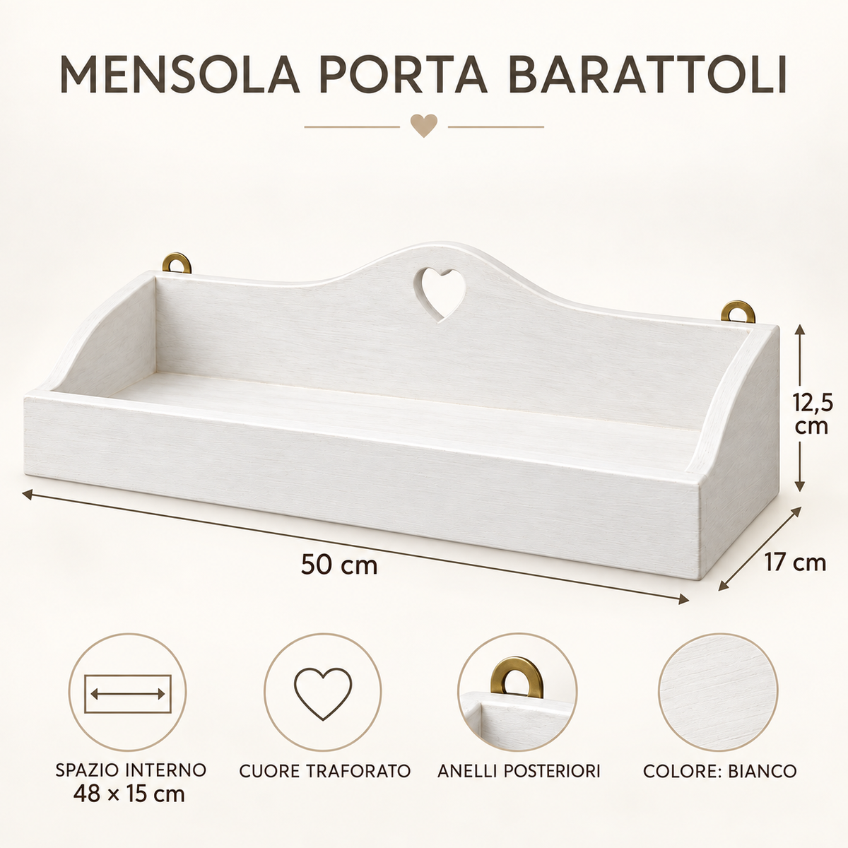 Infografica mensola porta barattoli Domeahome Bianco
